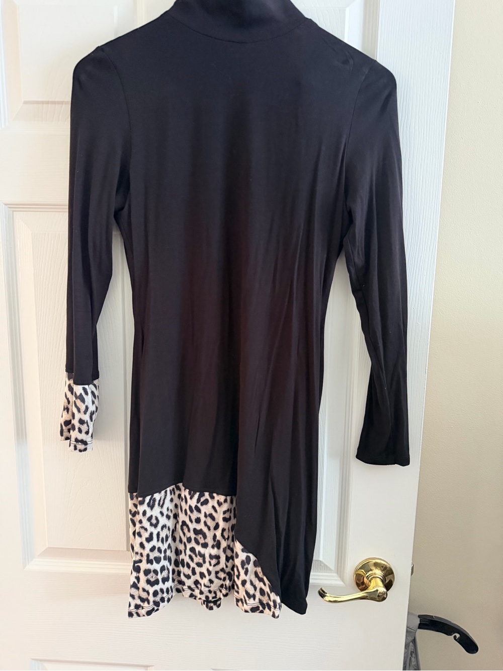 Alice + Olivia Black Mini Dress with Leopard Hem & Cuff